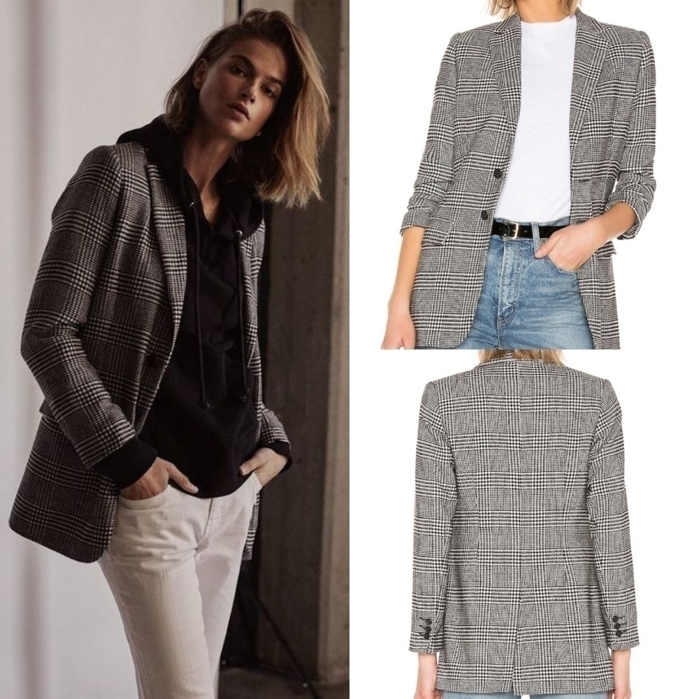 NWT Current/Elliott Calla Blazer Jacket Black White Houndstooth 2-Button Size 2